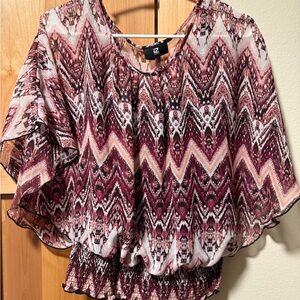 Iz Byer Women's Blouse with Zigzag Pattern in Pink and Cream